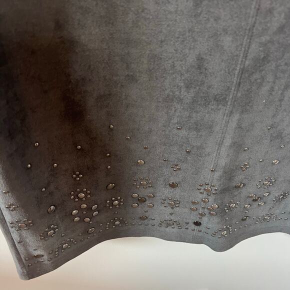 Saks Fifth Avenue Faux Suede Studded Hem Draped Neck Sleeveless Dress Gray 6 - Picture 6 of 13